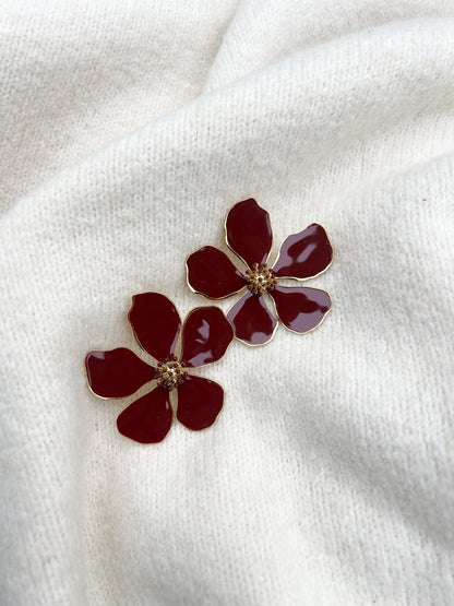 Boucles d'oreille Magnolia bordeaux