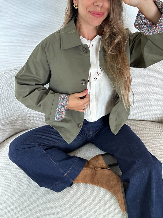 Veste trench Edith en coton Liberty kaki