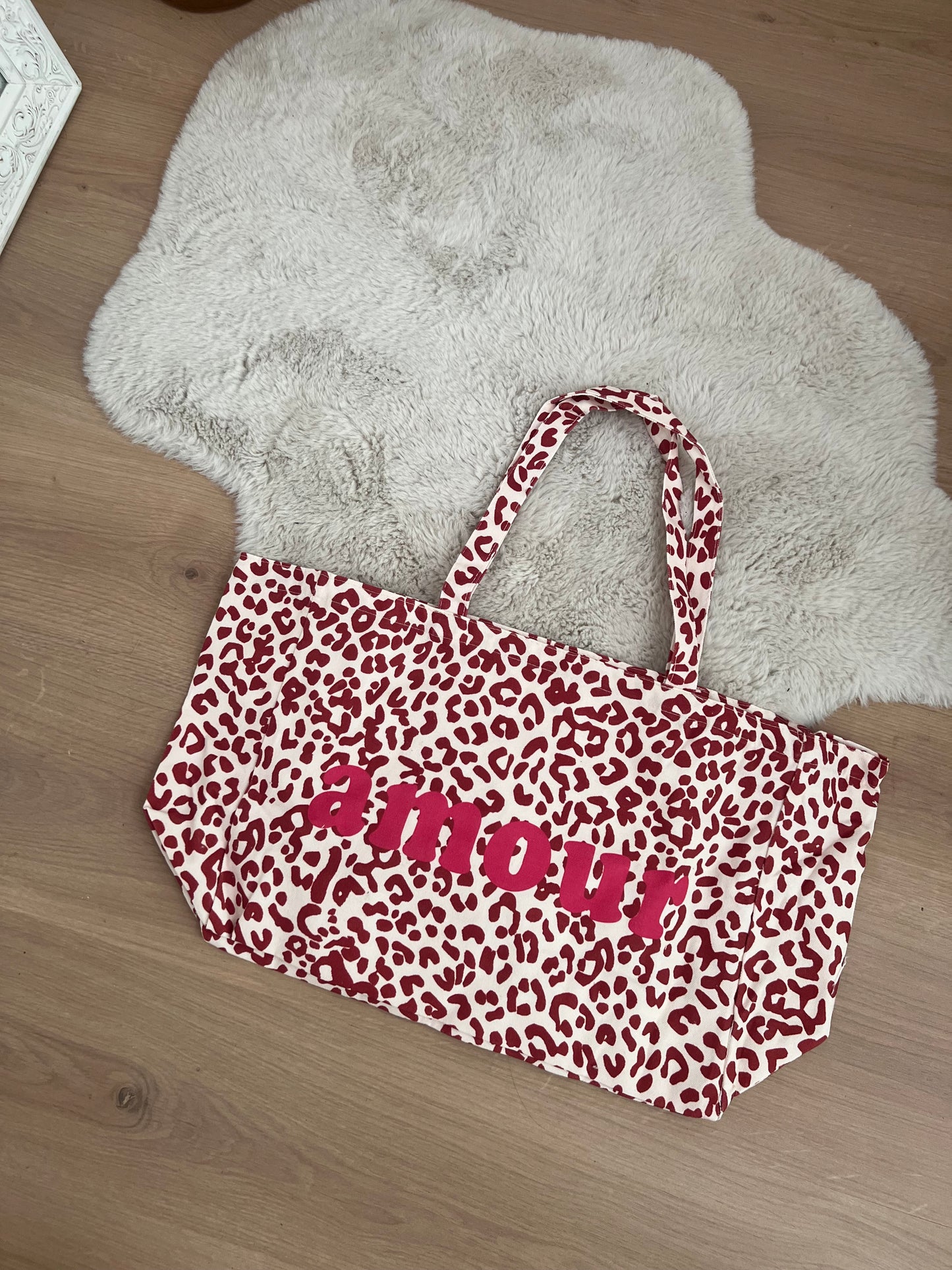 Sac cabas Amour Léopard rose