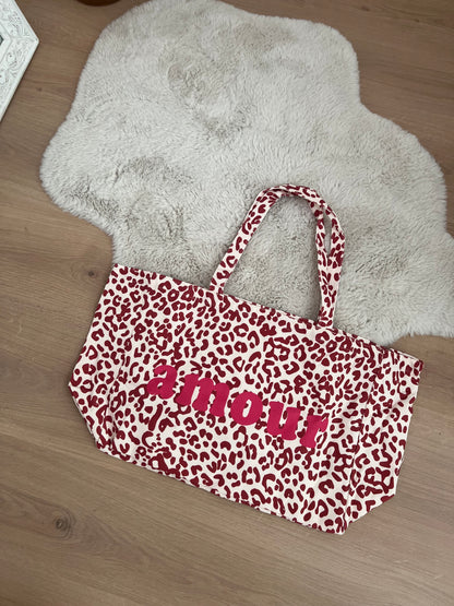 Sac cabas Amour Léopard rose