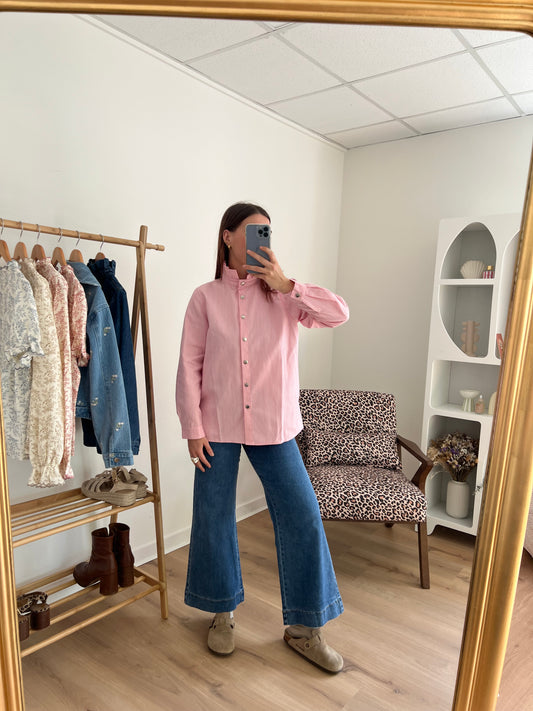 Veste en jean Céleste à rayures roses