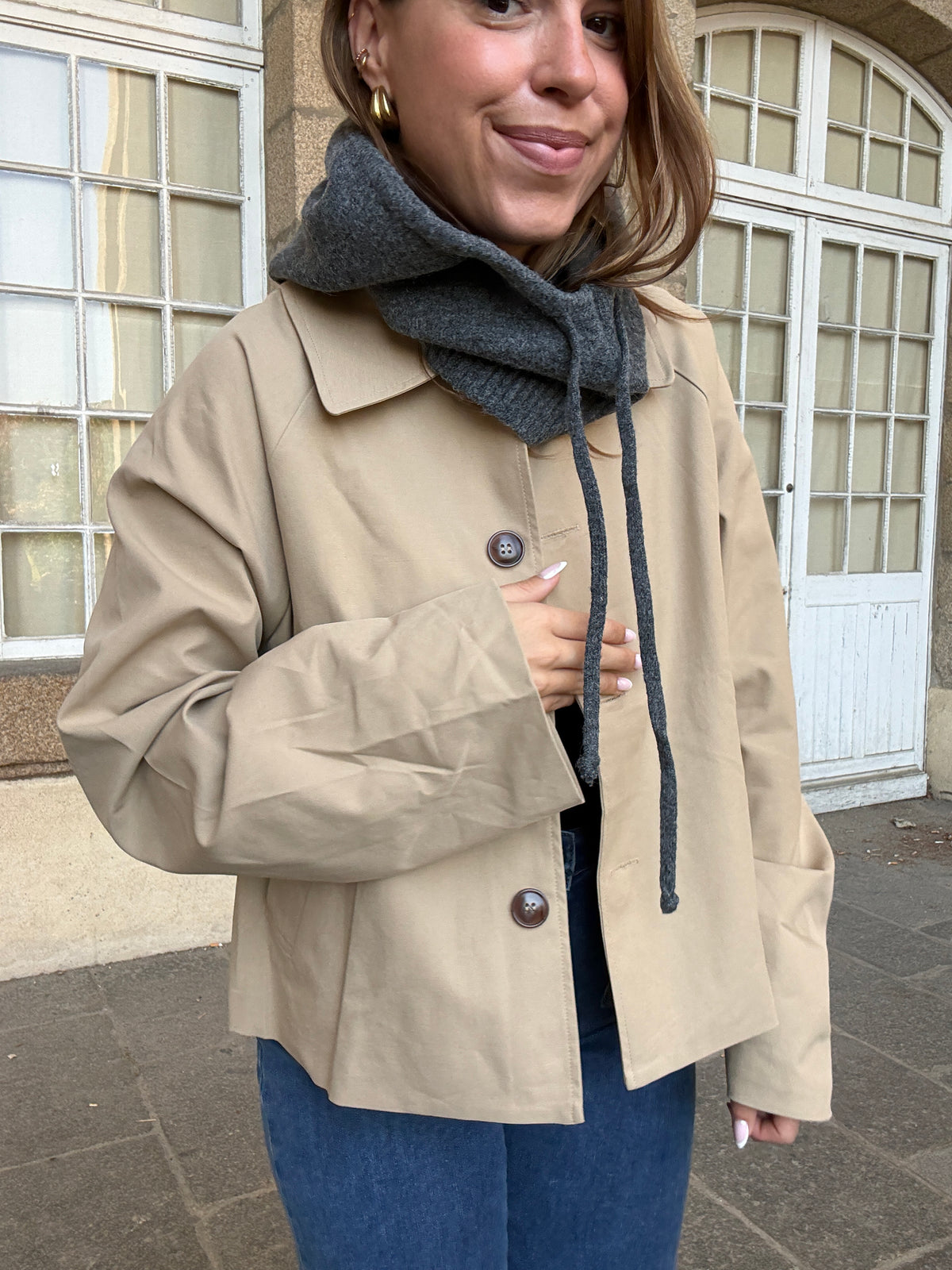 Cagoule en laine et cachemire grise