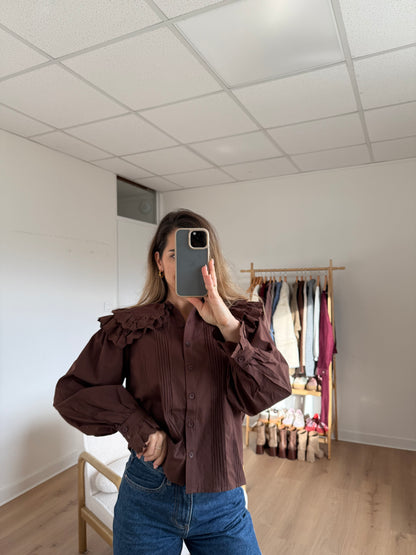 Blouse à col large chocolat Agnès