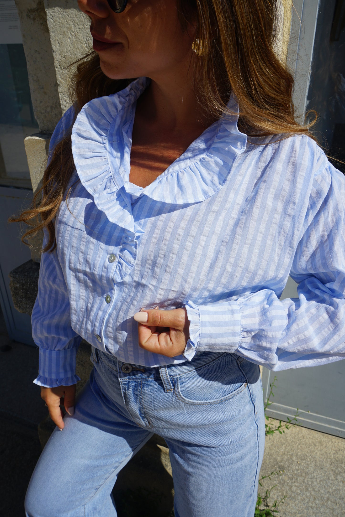 Chemise à rayures bleues et blanches Rosa