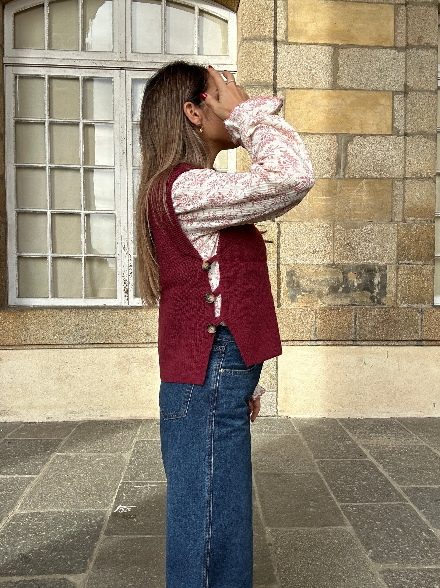 Pull sans manches Isaure Bordeaux