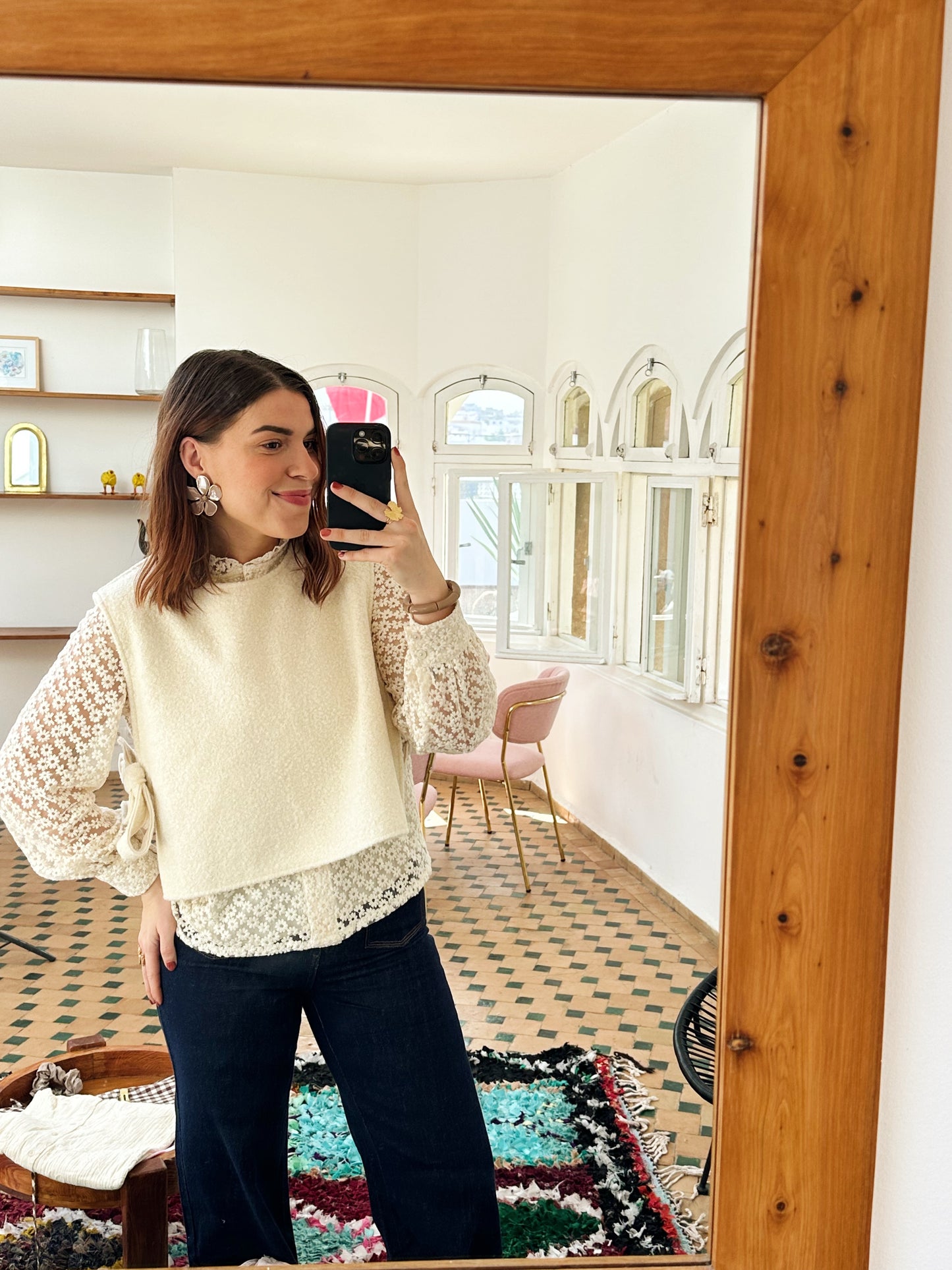 Pull sans manche avec nœuds Jeanne écru