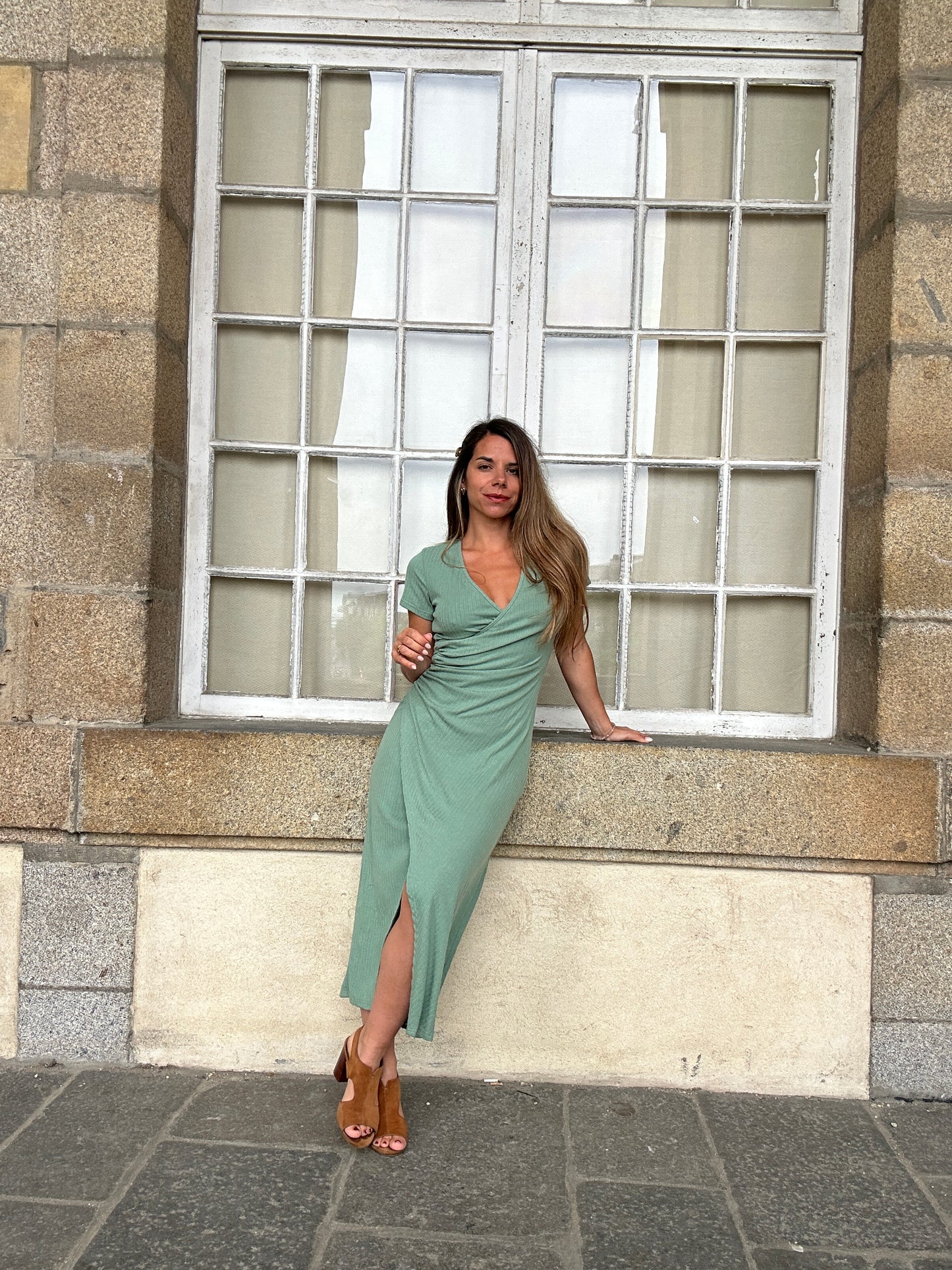 Robe Romane à manches courtes vert d’eau