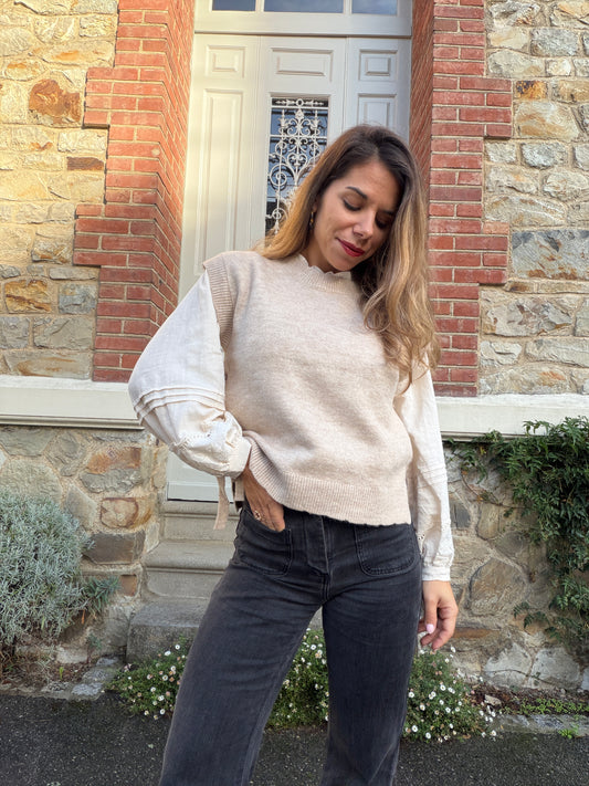 Pull sans manches à noeuds beige Tessa