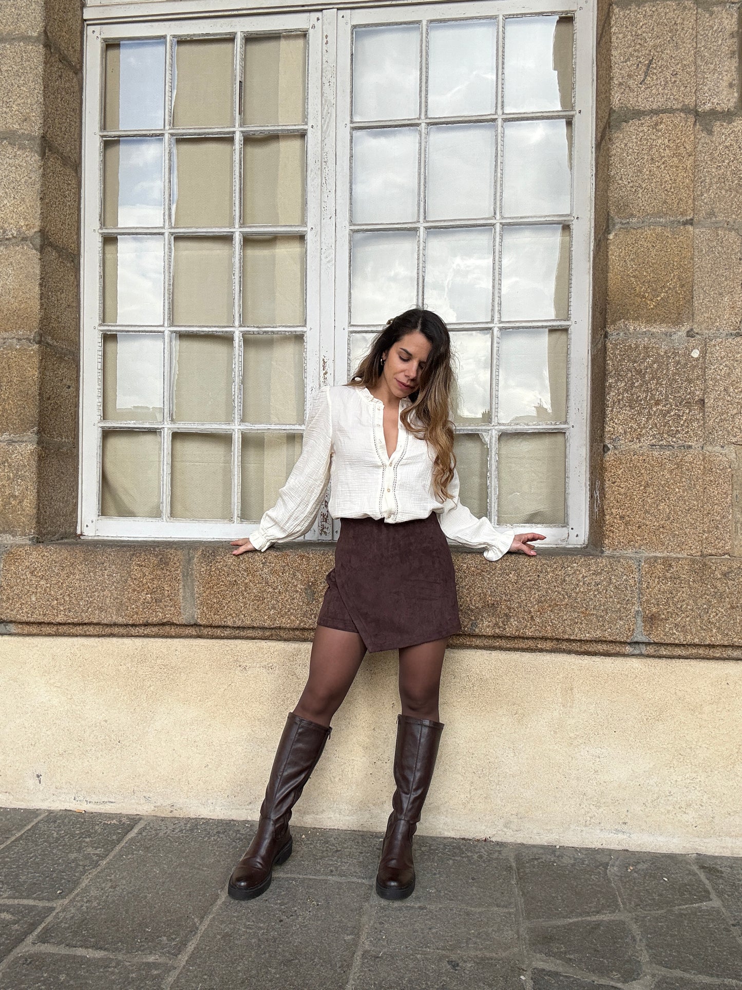 Jupe short en suédine Selena chocolat