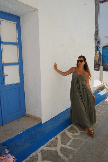 Robe longue Stella kaki