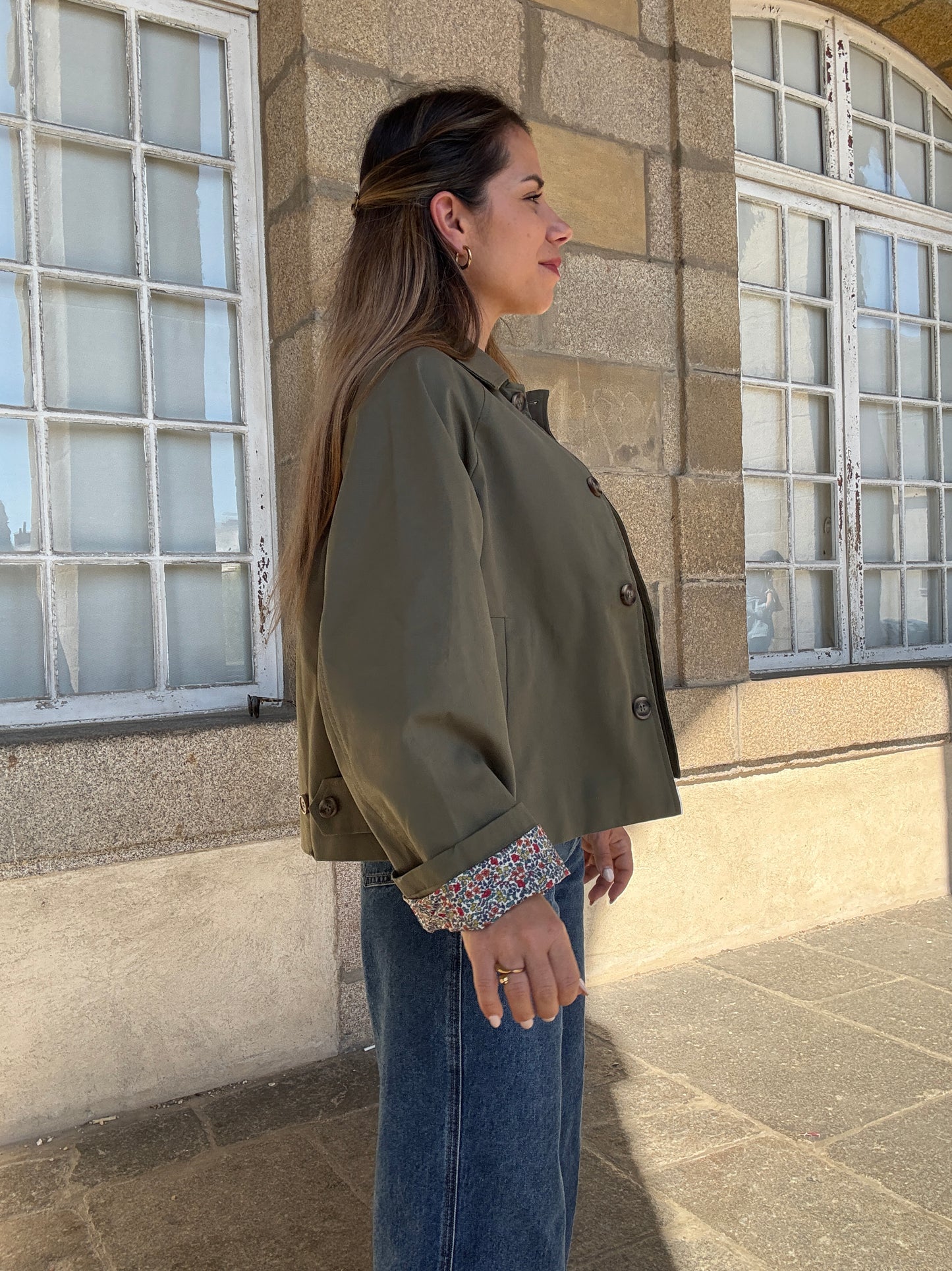 Veste trench Edith en coton Liberty kaki
