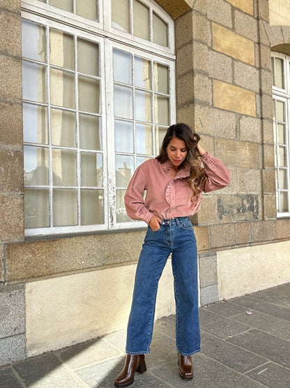 Blouse à col volanté Margaux rose