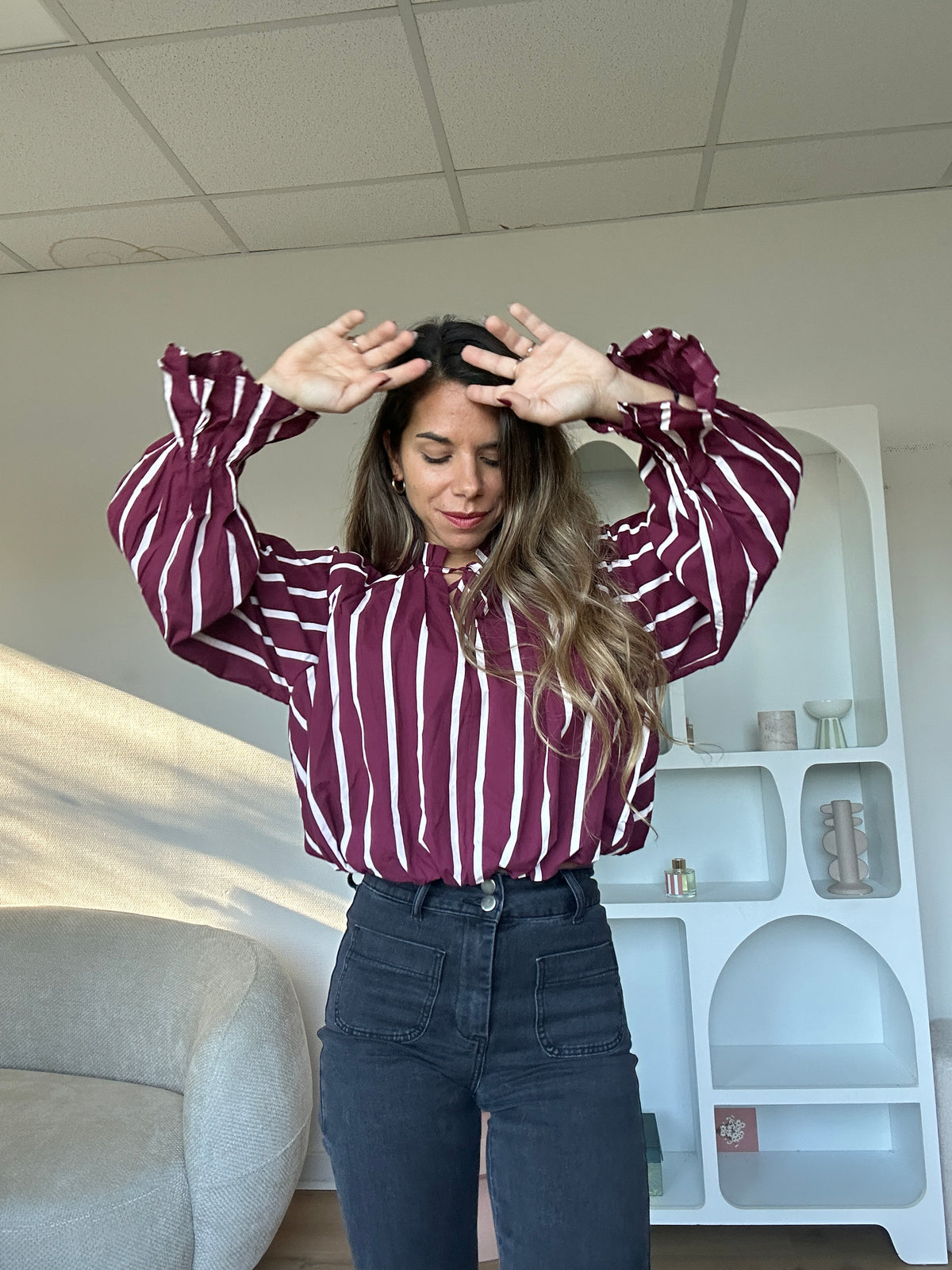 Chemise Nina à rayures bordeaux