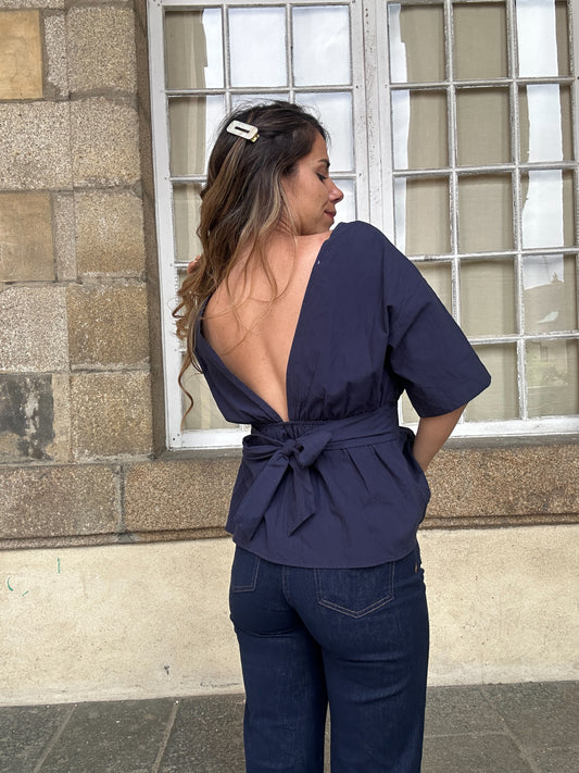 Blouse à noeud marine Lana