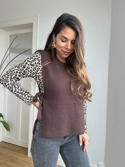 Pull sans manches à noeuds marron Valentine