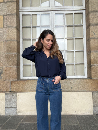 Blouse brodée bleue marine Maïwenn