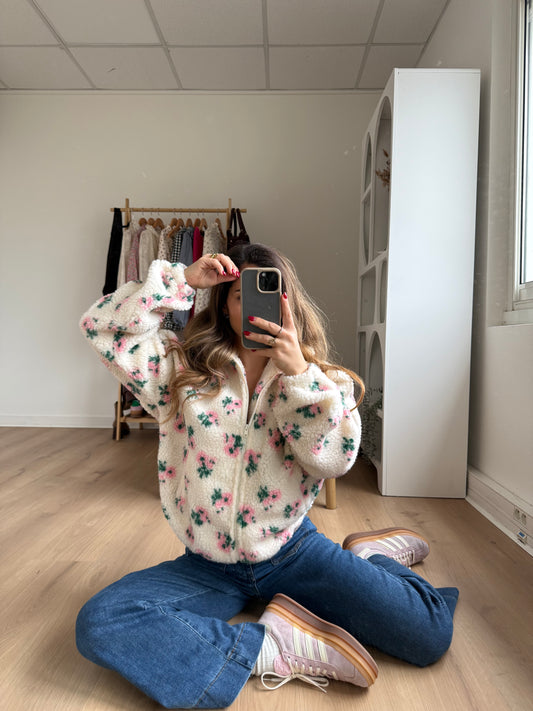 Veste moumoute fleurie Lisa