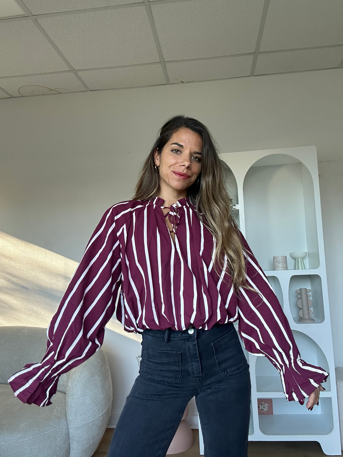Chemise Nina à rayures bordeaux