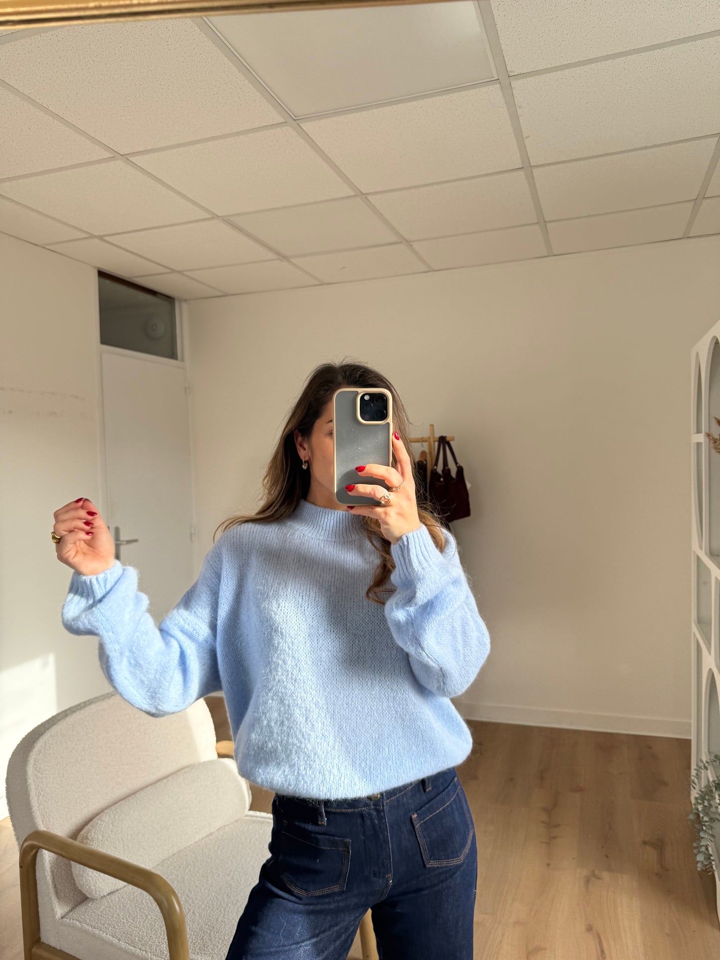 Pull en maille à col rond Hortense bleu glacier