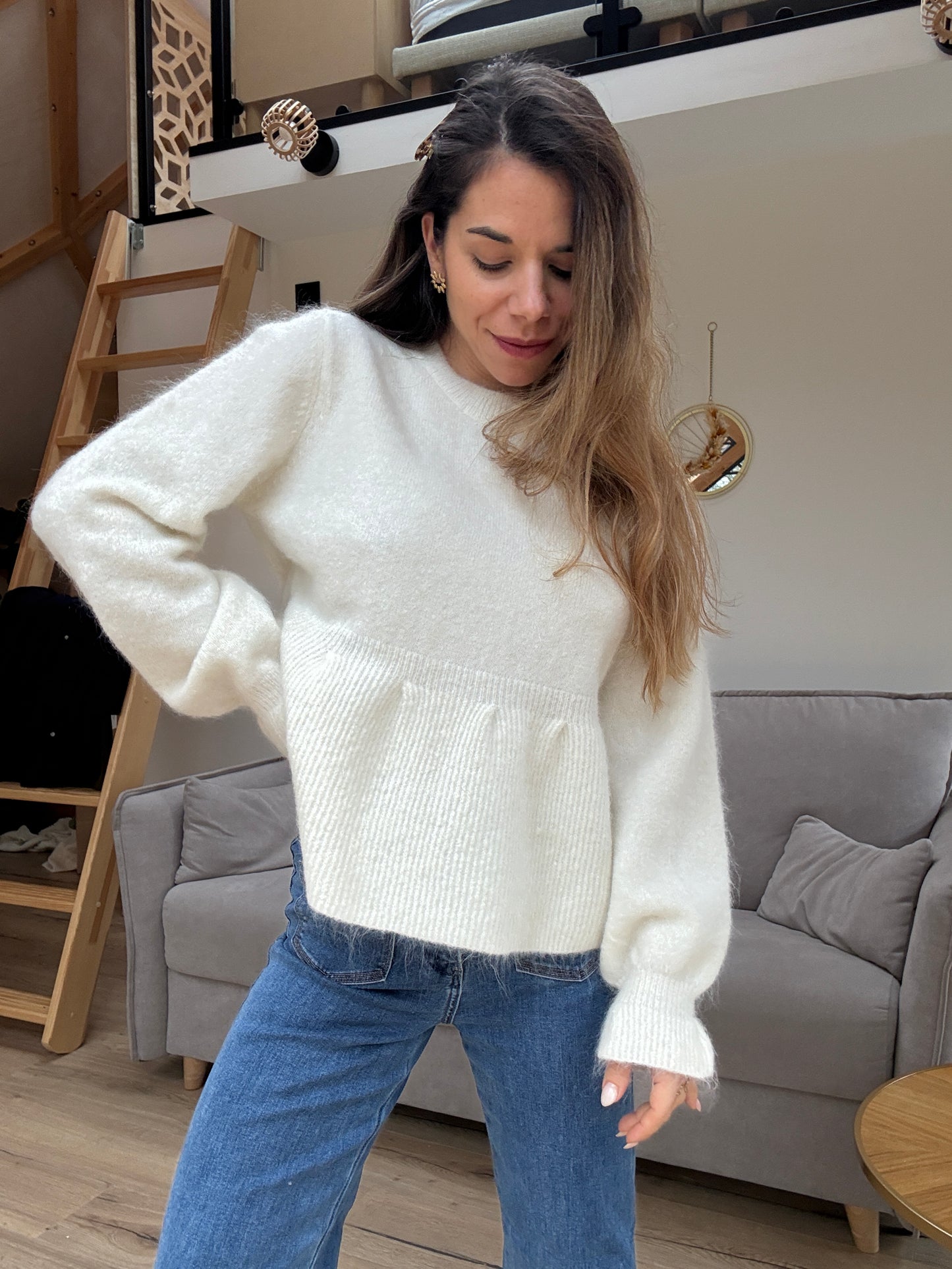 Pull peplum Elia écrue