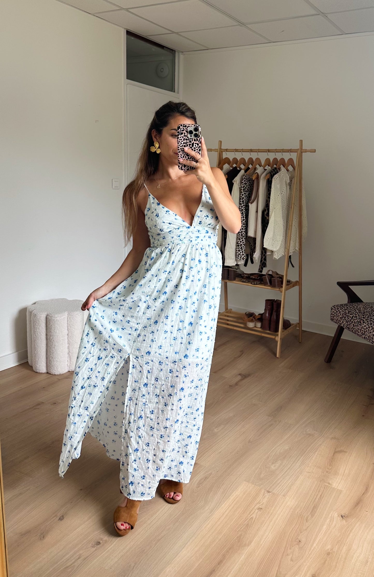 Robe longue fleurie bleue Séville
