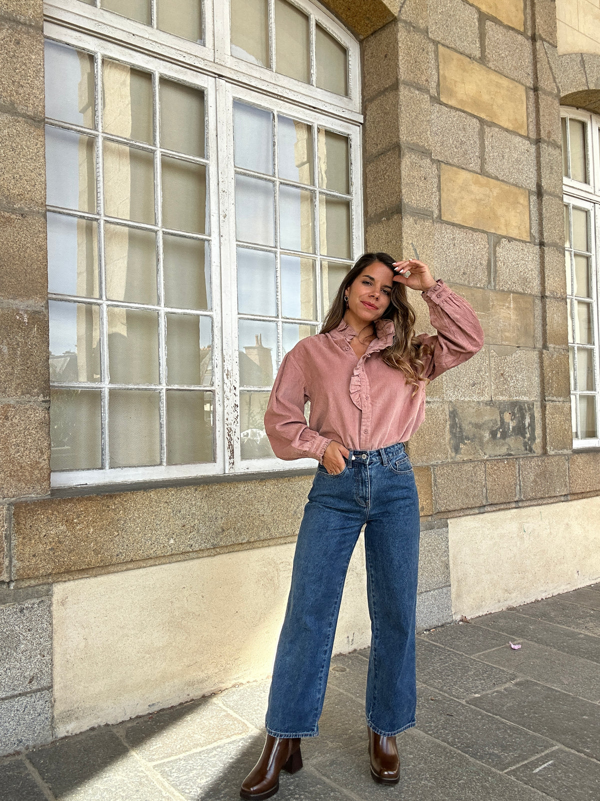 Blouse à col volanté Margaux rose
