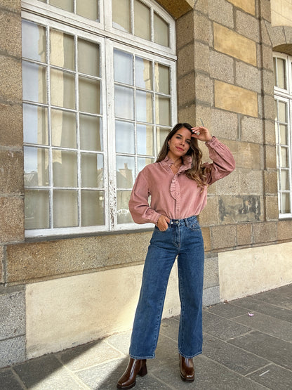 Blouse à col volanté Margaux rose