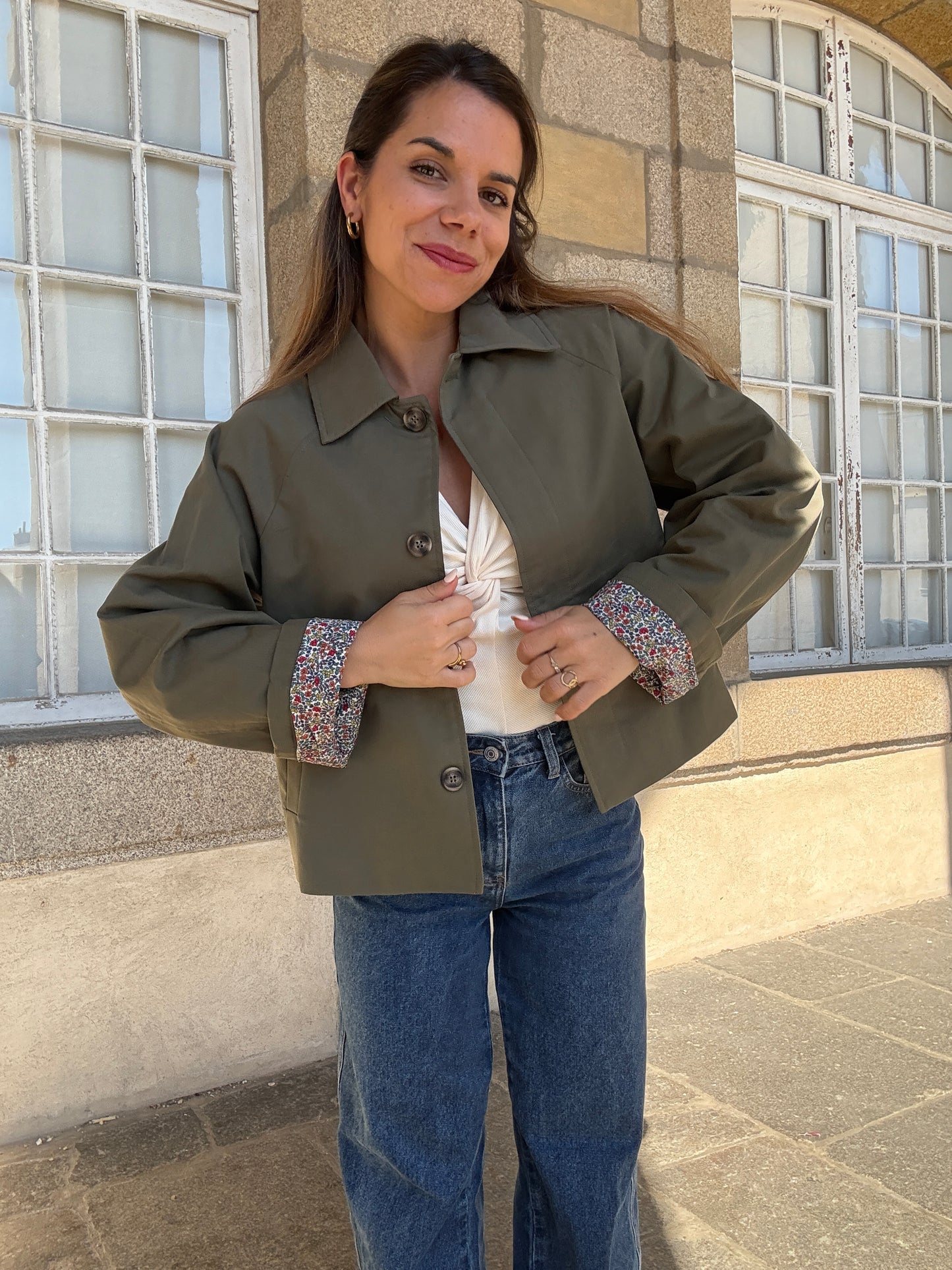 Veste trench Edith en coton Liberty kaki
