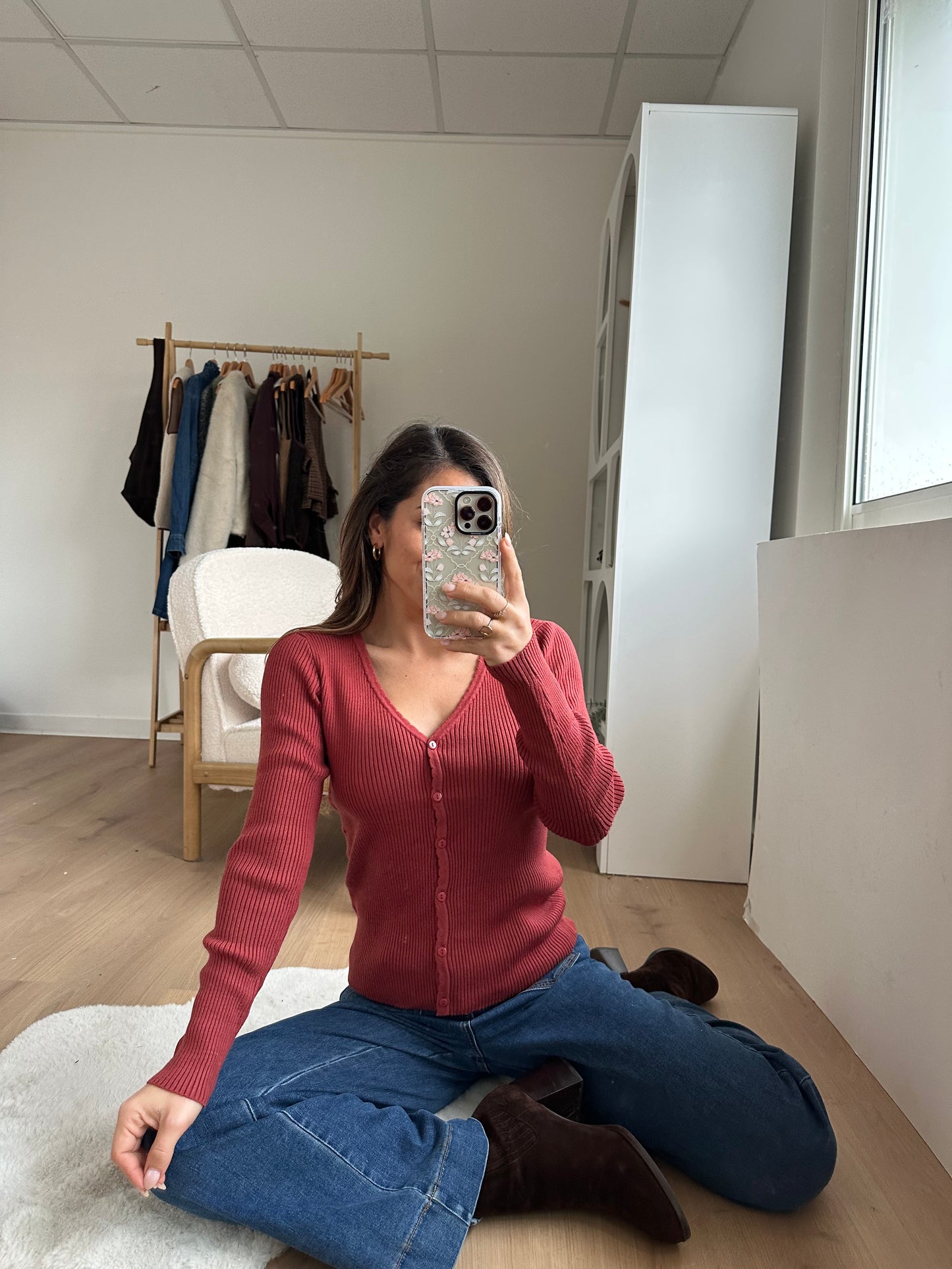 Cardigan fin Louise terracotta