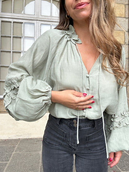 Blouse Esmée à volants vert menthe