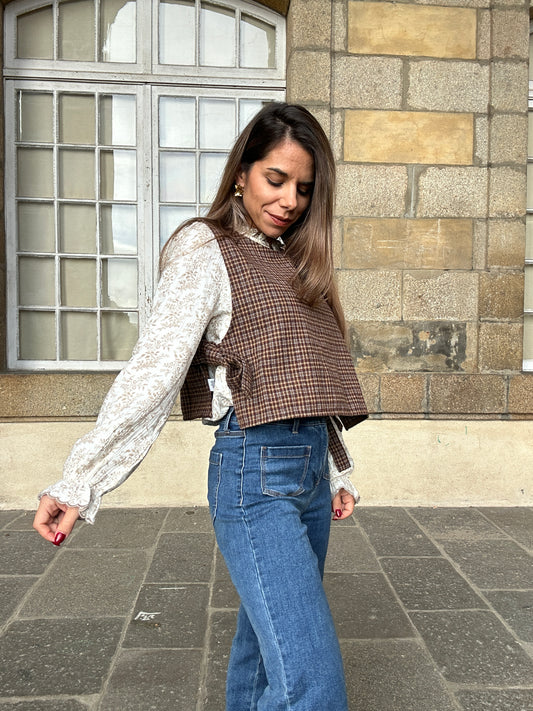 Pull fin sans manche avec nœuds à carreaux Armance