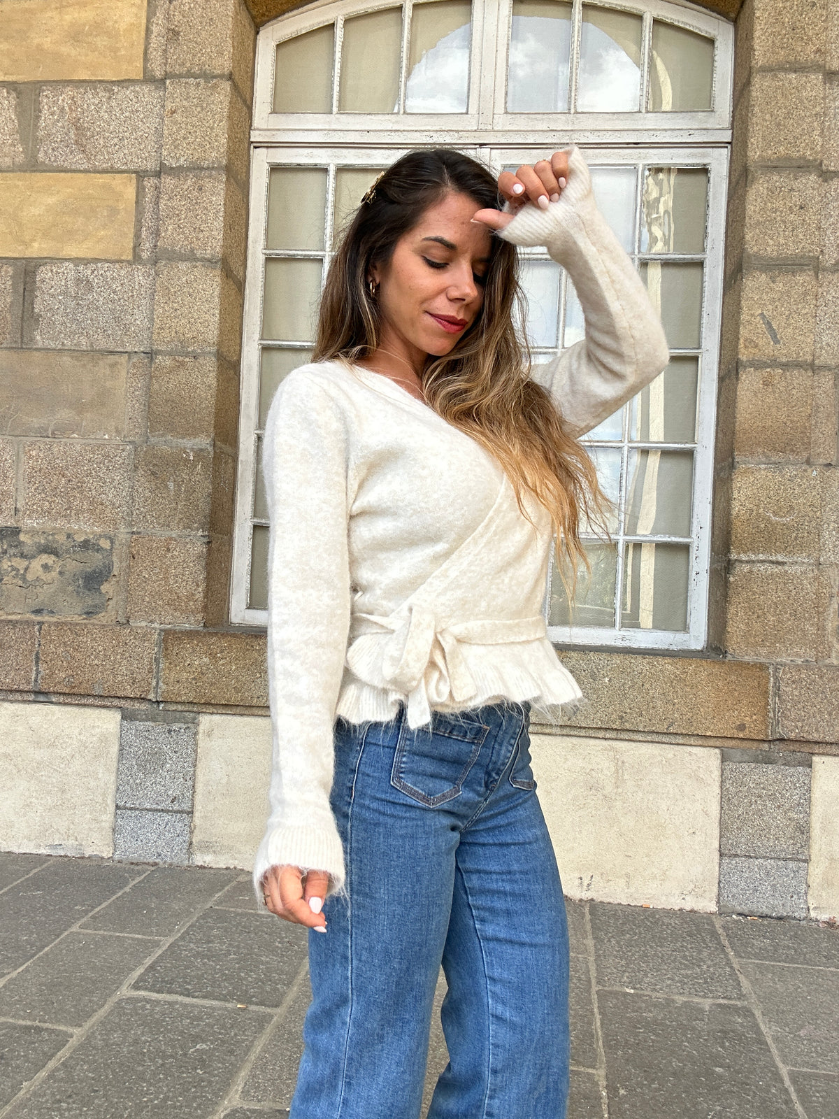 Cardigan à noeud Helena beige