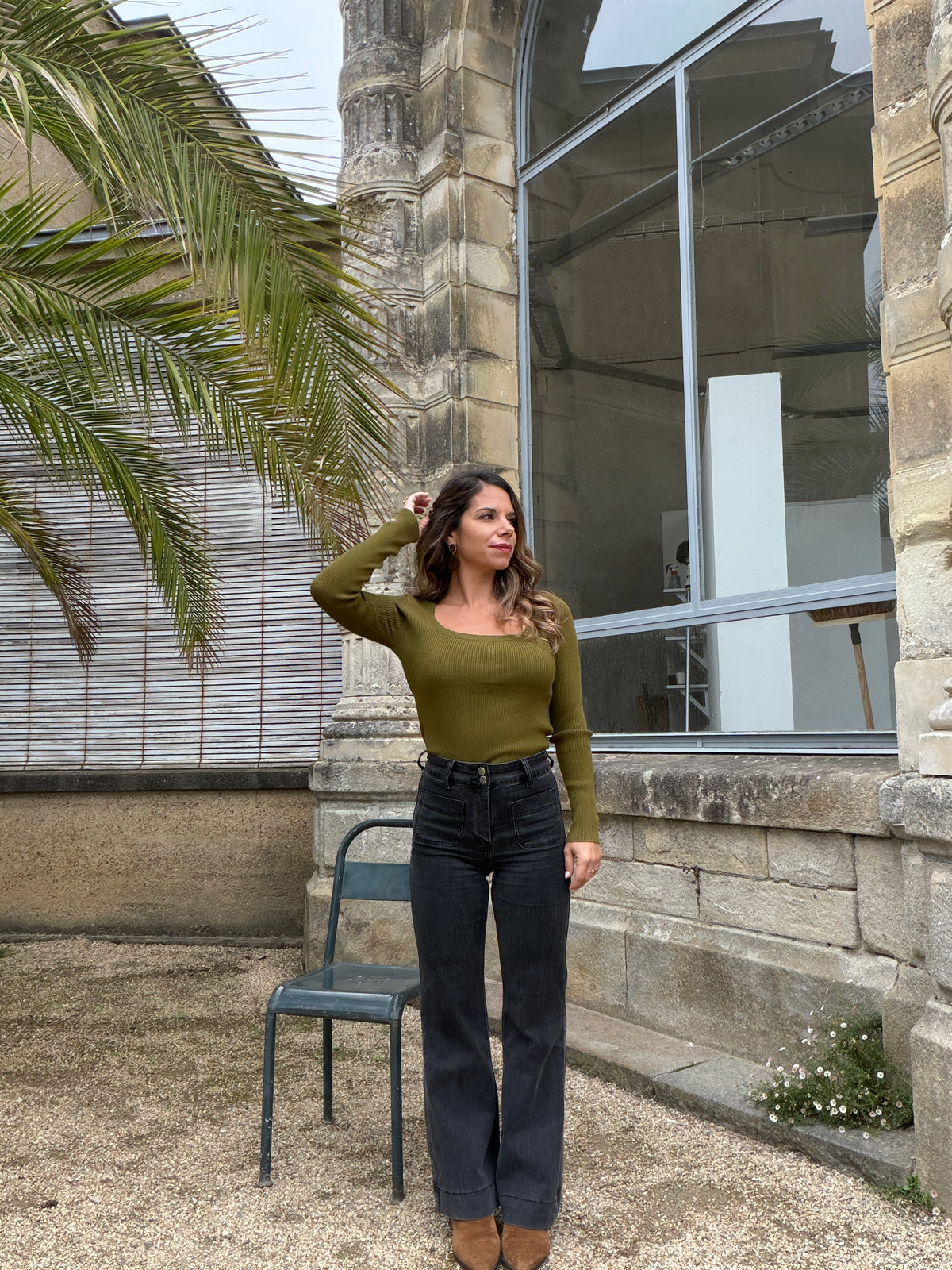 Pull fin Méline vert olive
