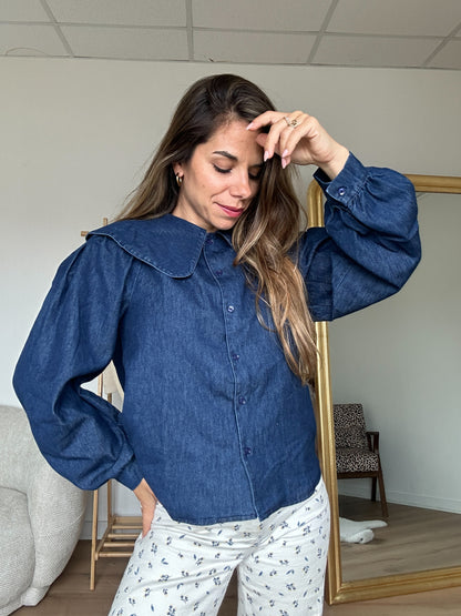 Blouse à col large denim Billie