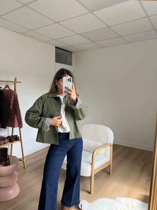 Veste trench Edith à fleurs kaki