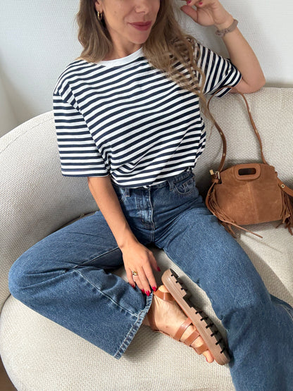 Tee-shirt rayé bleu marine Jules