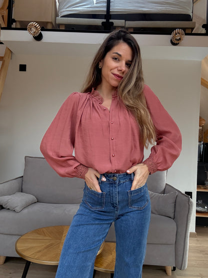 Blouse brodée Maïwenn bois de rose