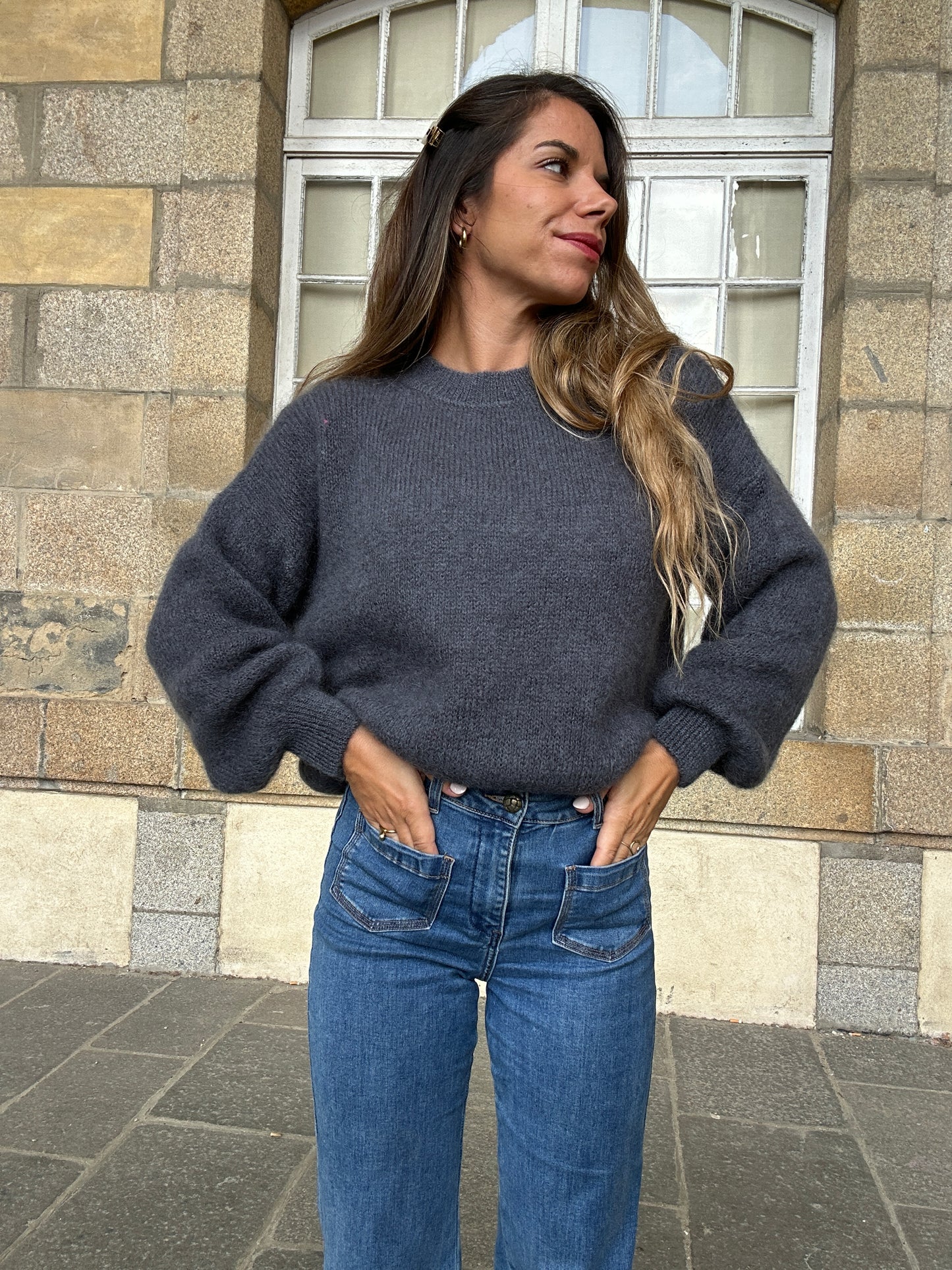 Maille en mohair et laine Gaia gris foncé