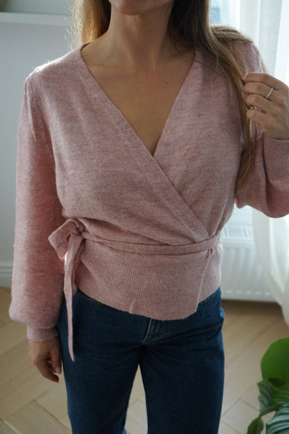 Cardigan à noeud en laine et mohair Pia rose