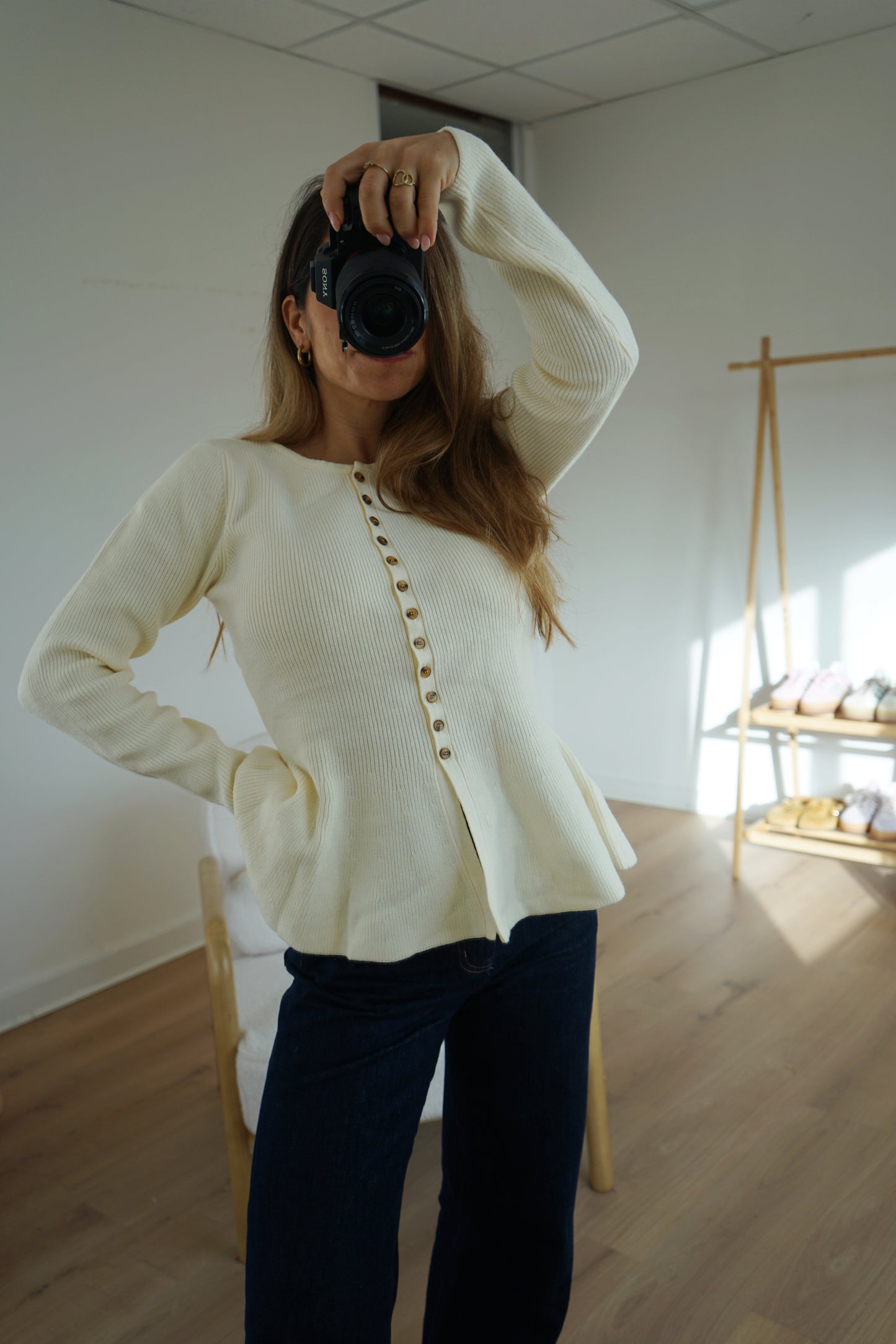 Pull fin péplum Albane écru