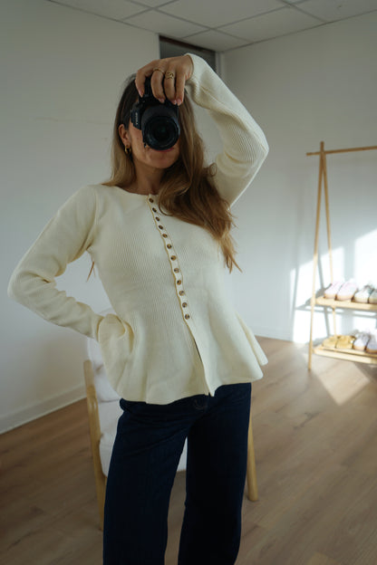 Pull fin péplum Albane écru