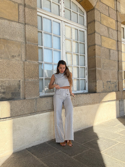 Pantalon rayé Marin bleu