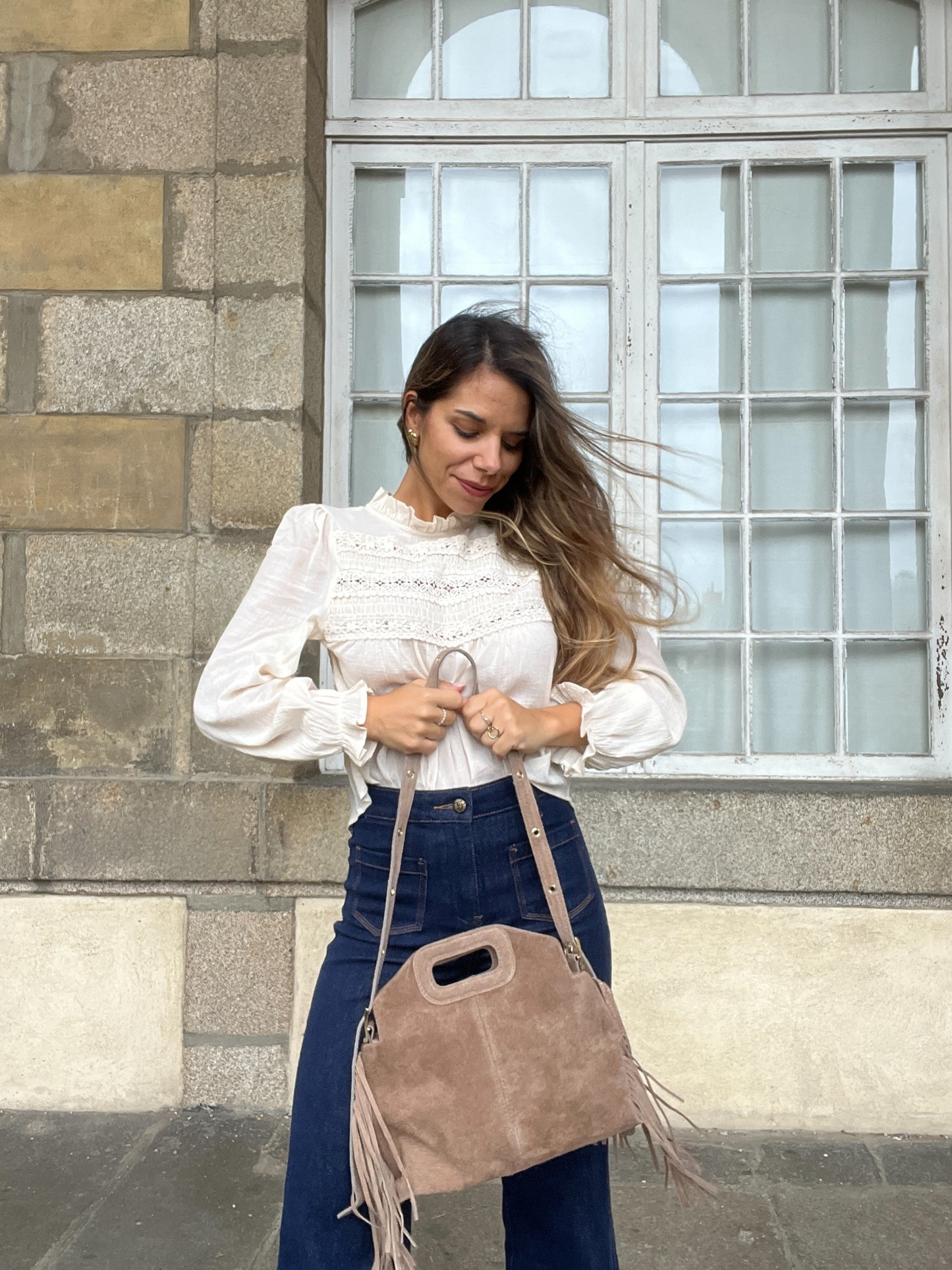 Grand sac à main en cuir Jodie taupe