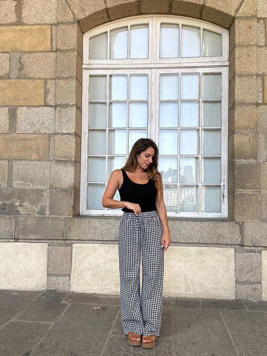 Pantalon fluide vichy noir Louison