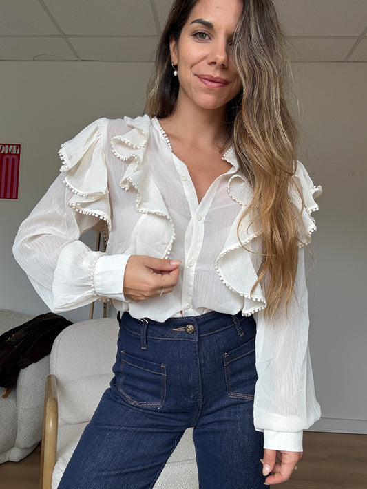 Blouse à volants Mia écrue
