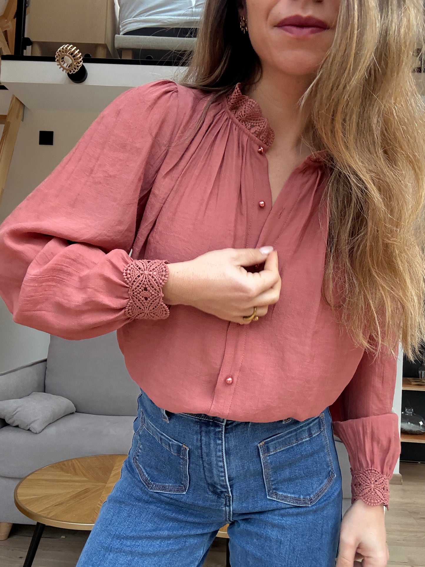 Blouse brodée Maïwenn bois de rose
