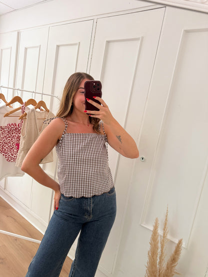 Top vichy Aimée marron