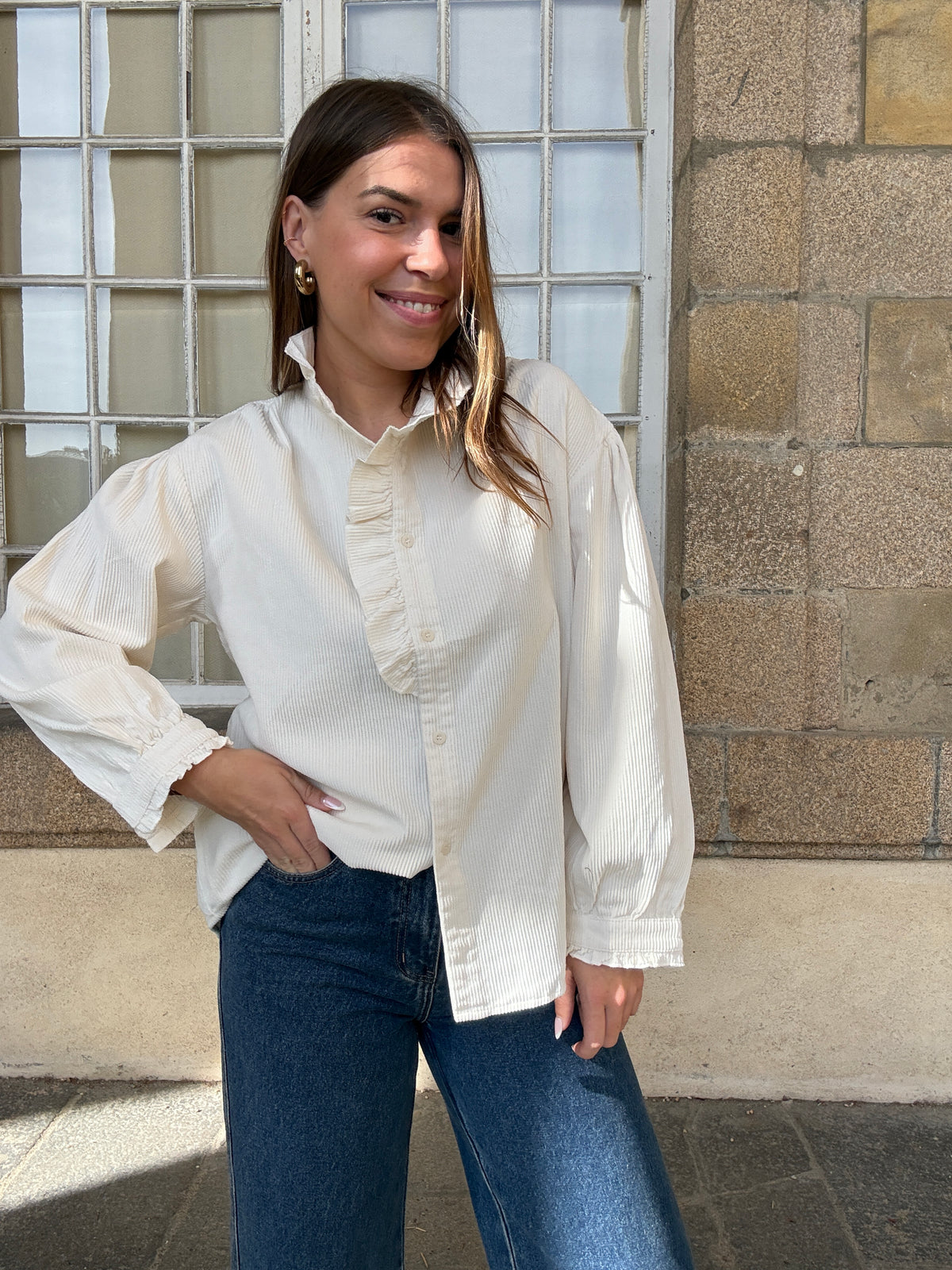 Blouse à col volanté Margaux blanche