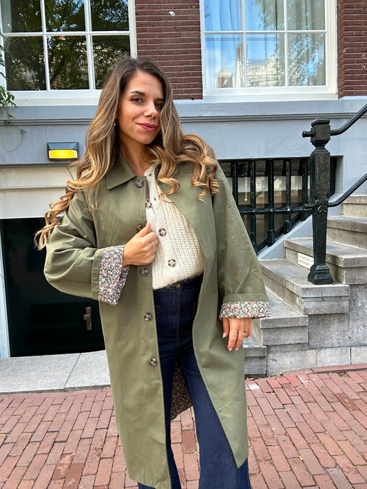 Trench long Émile en coton Liberty kaki