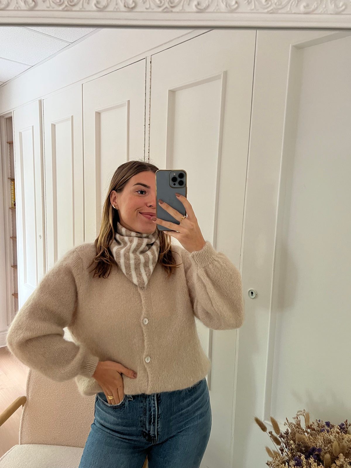 Bandana rayé beige